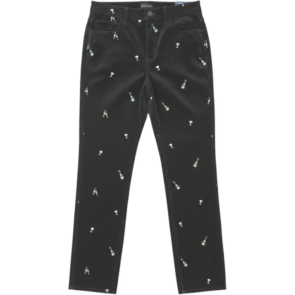 Talbots Velveteen Straight Leg Pant Black Embroidered Champagne Pop NWT - Size 4